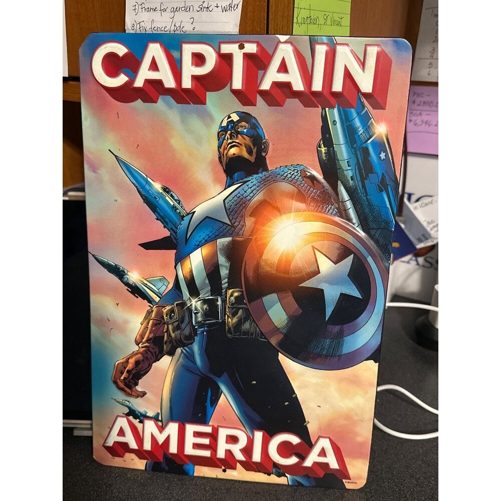 Marvel Captain America Metal Wall Sign 12"x8" Avengers Decor Art By Open Road Br